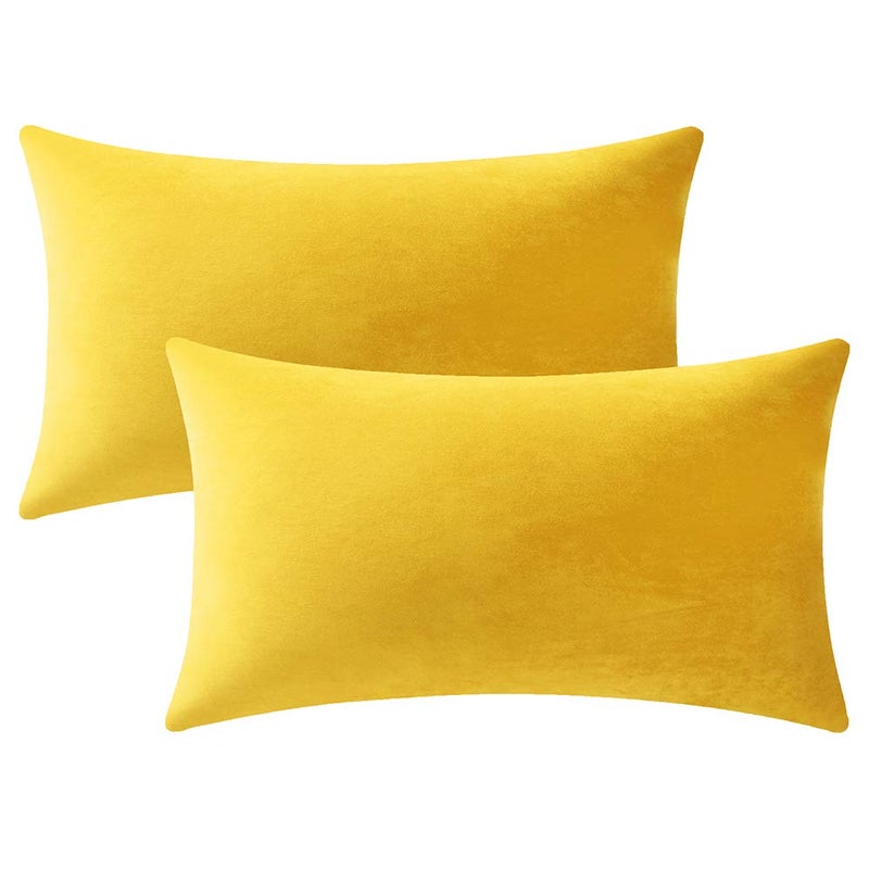DEZENE Couch Pillow Covers 12x20 Yellow: 2 Pack Cozy Soft Velvet Rectangular Throw Pillow Cases for Farmhouse Home Decor - Image 1